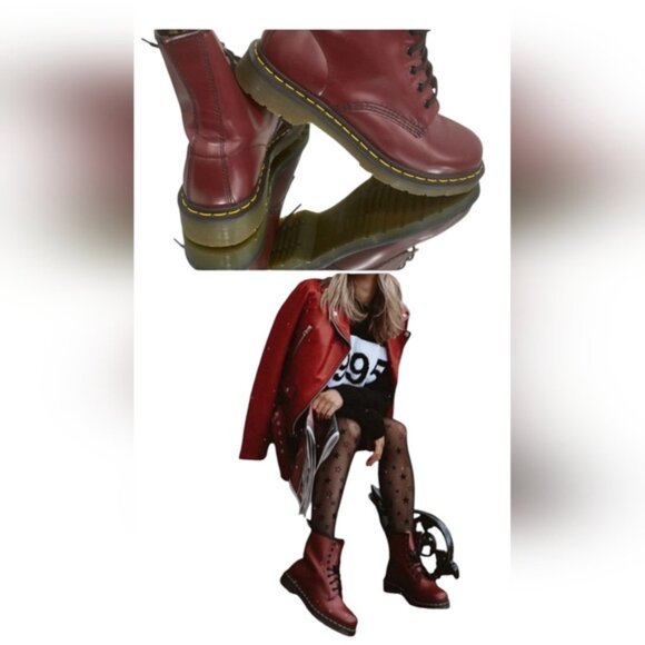 Dr. Martens 11821 Red/ Burgundy Leather Boots size 5 US - Picture 7 of 11